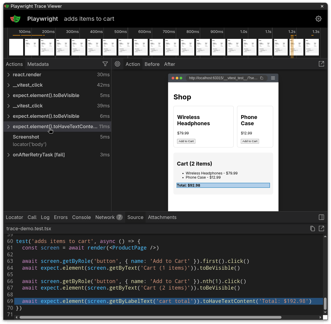 Trace Viewer 显示跟踪时间线和渲染的组件