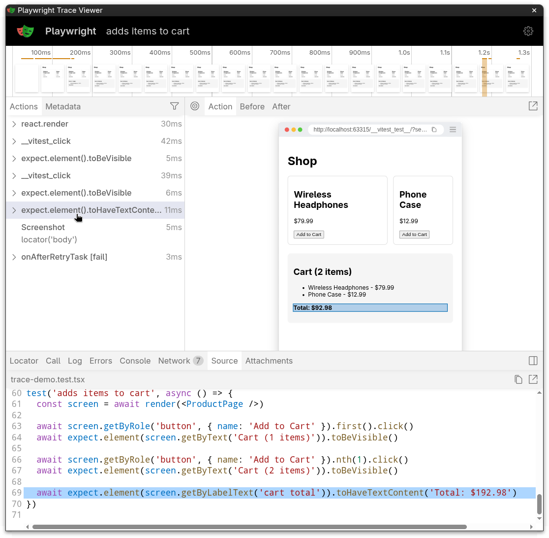 Trace Viewer 显示跟踪时间线和渲染的组件
